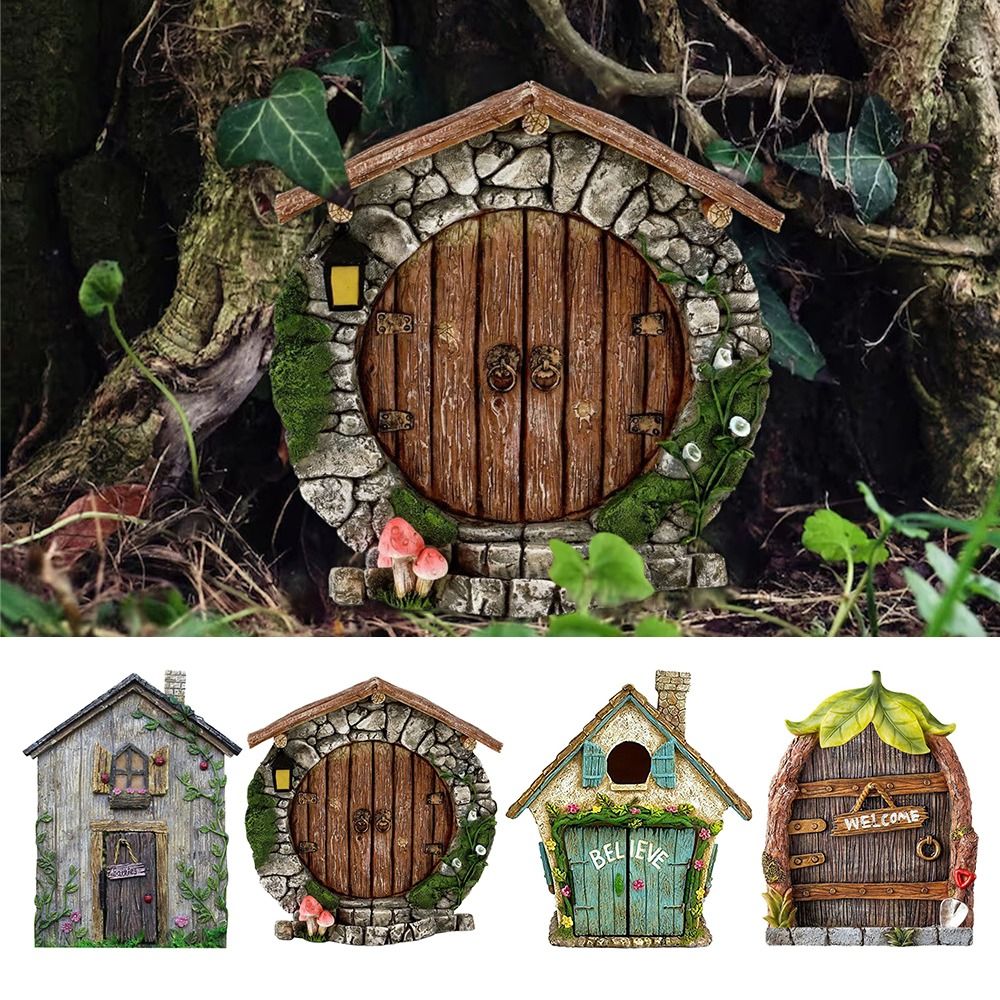 Kids Outdoor Fairy Garden - Drewniane miniaturowe drzwiczki dla wróżek i