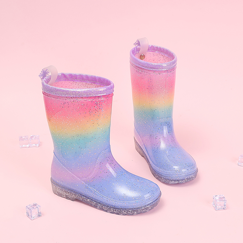 Kids Outdoor Boots - Czterosezonowe Śliczne Dziewczęce Kalosze z Tęczowym