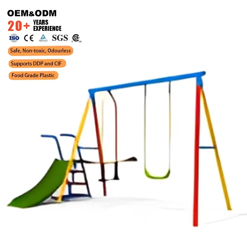Kids Outdoor Swing And Slide - Metalowa huśtawka ogrodowa ze zjeżdżalnią dla