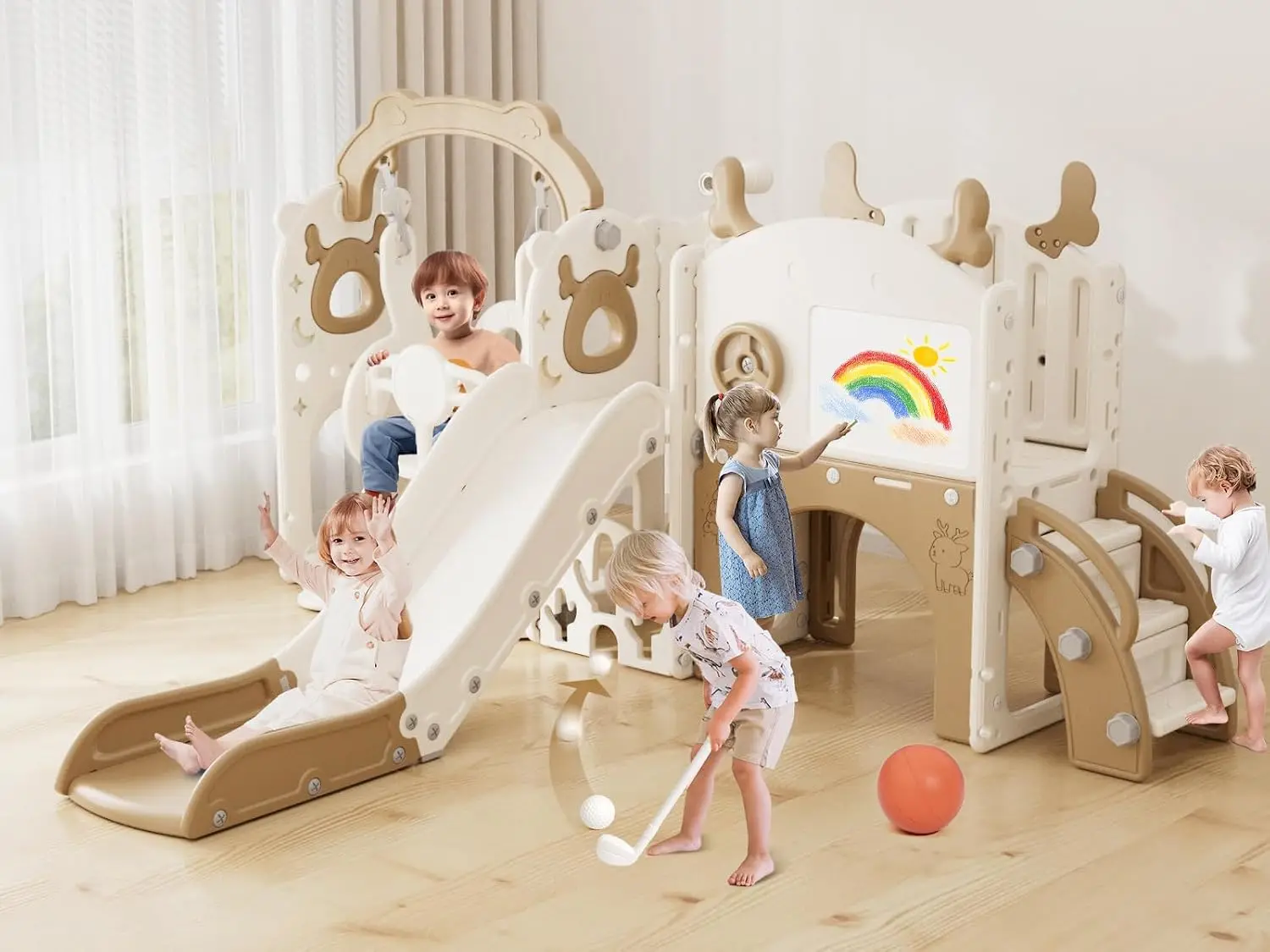 Kids Outdoor Swing And Slide - Zestaw zjeżdżalni i huśtawki 13 w