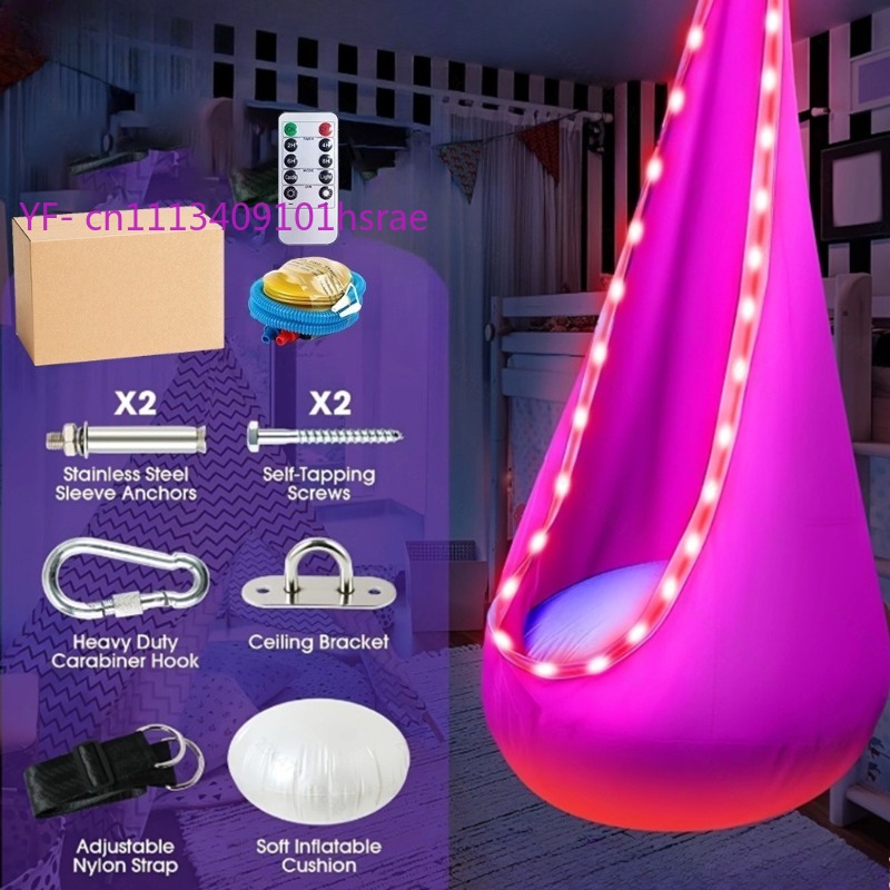 Kids Outdoor Swing Chair - Świecący LED-owy dmuchany hamak przenośny pluszowy