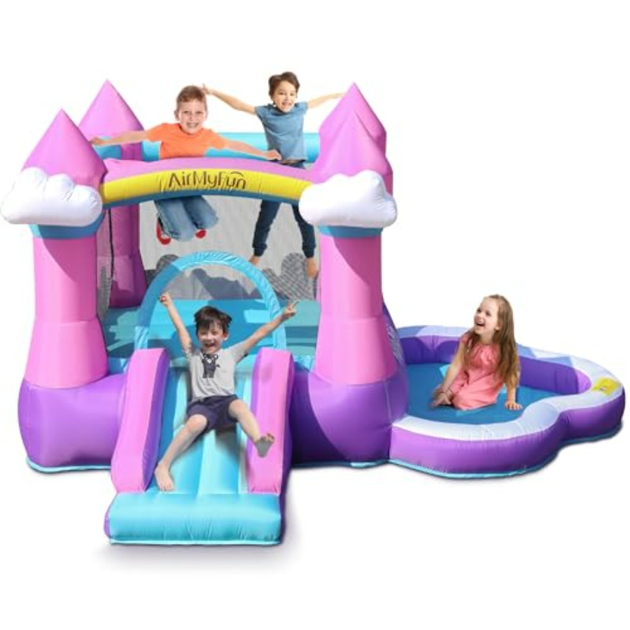 Kids Outdoor Bounce House - Różowy dmuchany trampolinowy domek dla dzieci