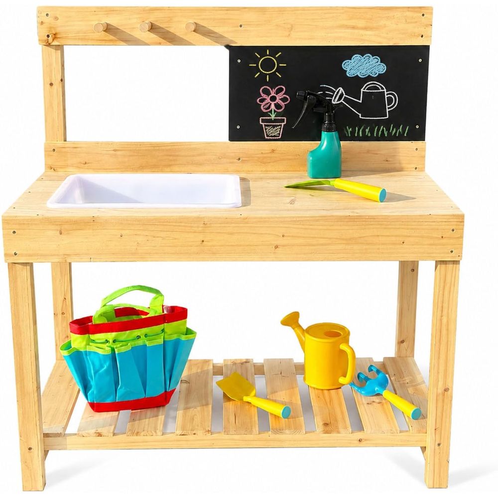 Kids Outdoor Sink - Drewniany stołek do przysiewania ziemi dla