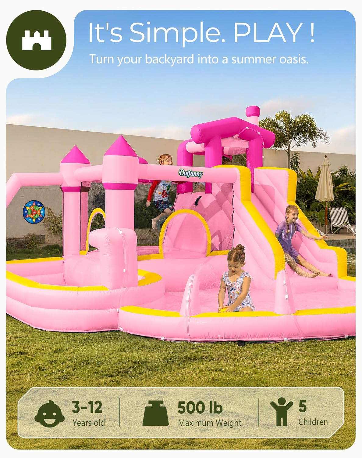 Różowa dmuchana zjeżdżalnia wo – Kids Outdoor Bounce House recenzja i cena